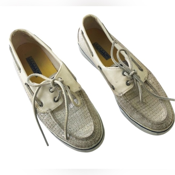 Sperry Shoes Top-Sider Women's Bahama Sequins Boat Shoe 9447160 Ivory Size 8.5 - Picture 1 of 8